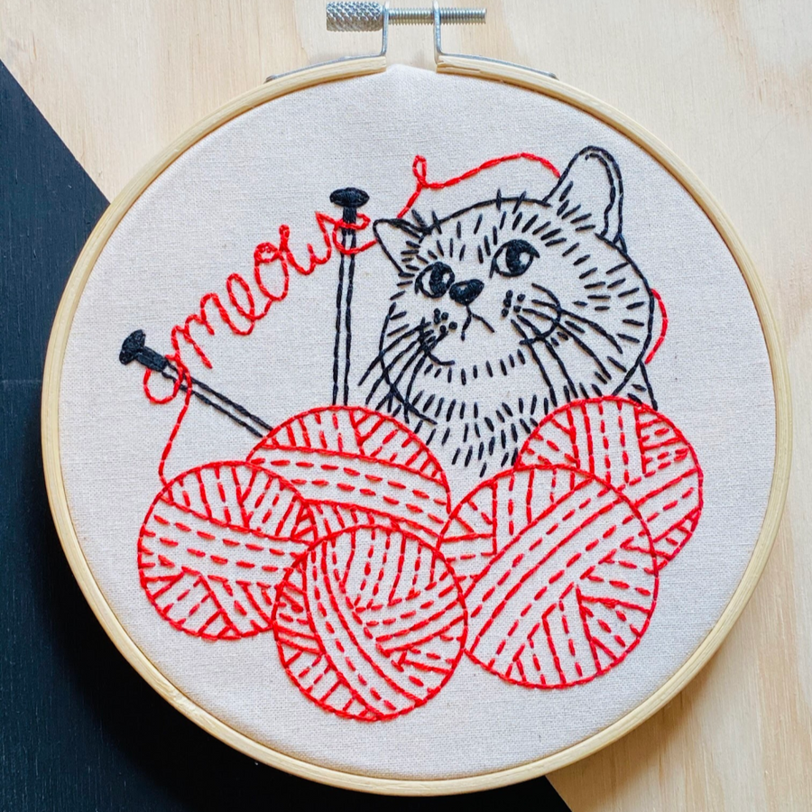 Hook, Line & Tinker Embroidery Kit | Kitten with Knitting