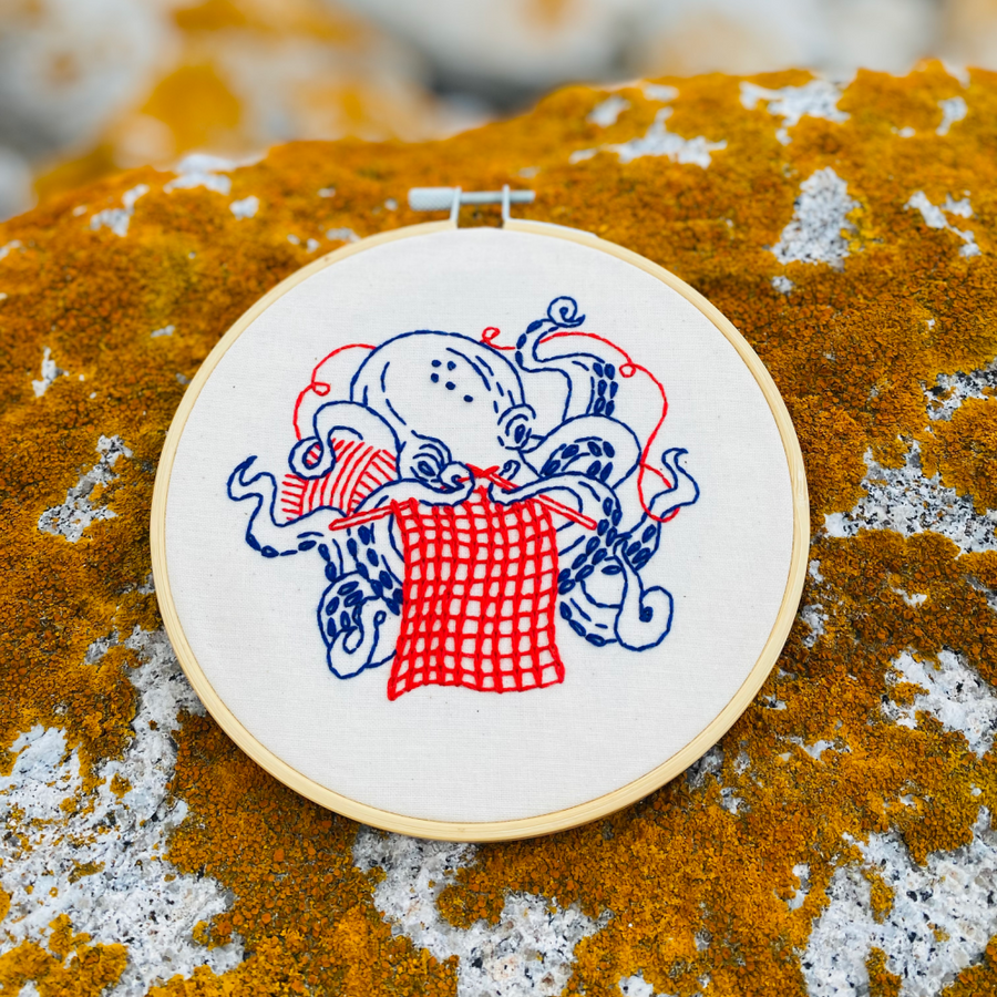 Hook, Line & Tinker Embroidery Kit | Knitting Octopus