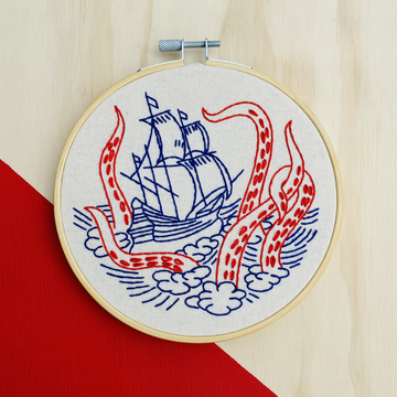 Hook, Line & Tinker Embroidery Kit | Kraken and Ship