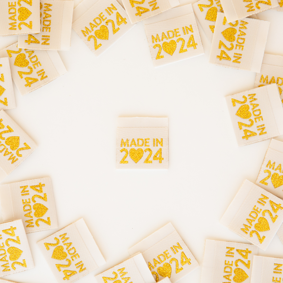 Sarah Hearts Woven Labels | Made in 2024 Metallic Gold