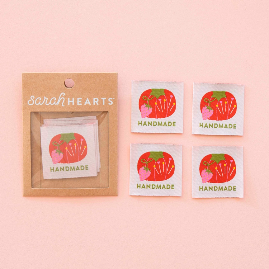 Sarah Hearts Woven Labels | Tomato Pin Cushion Handmade Large