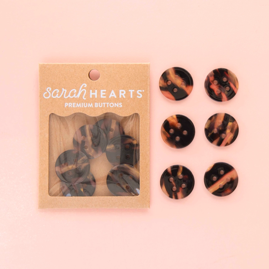 Sarah Hearts Large 1 in. Buttons | Tortoise Shell