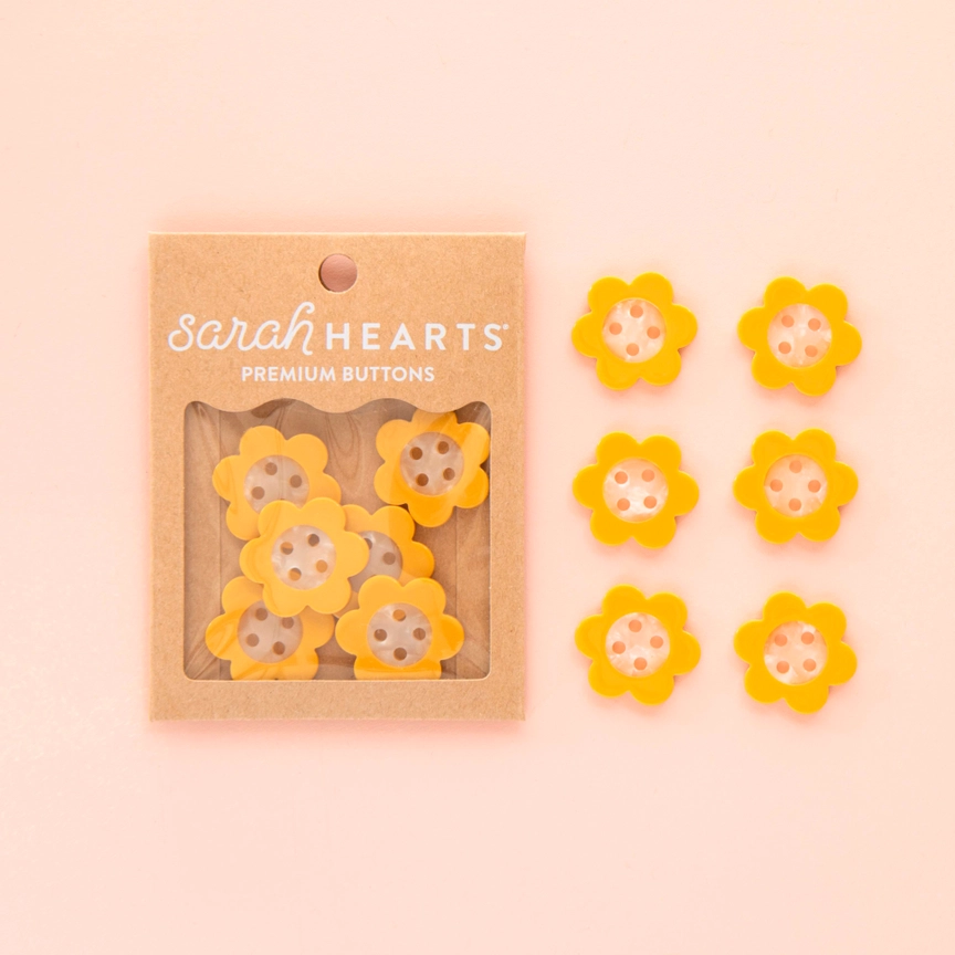 Sarah Hearts Large 1 in. Buttons | Yellow Daisy