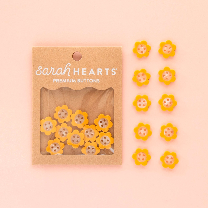 Sarah Hearts Small 5/8 in. Buttons | Yellow Daisy