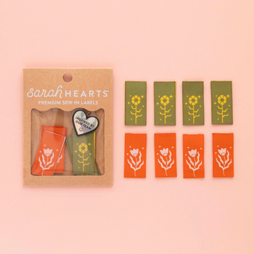 Sarah Hearts Woven Labels | Floral Design Multipack