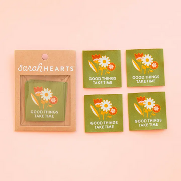 Sarah Hearts Woven Labels | Good Things Take Time Green