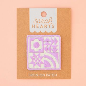 Sarah Hearts Embroidered Patches | Lavender Quilt Block