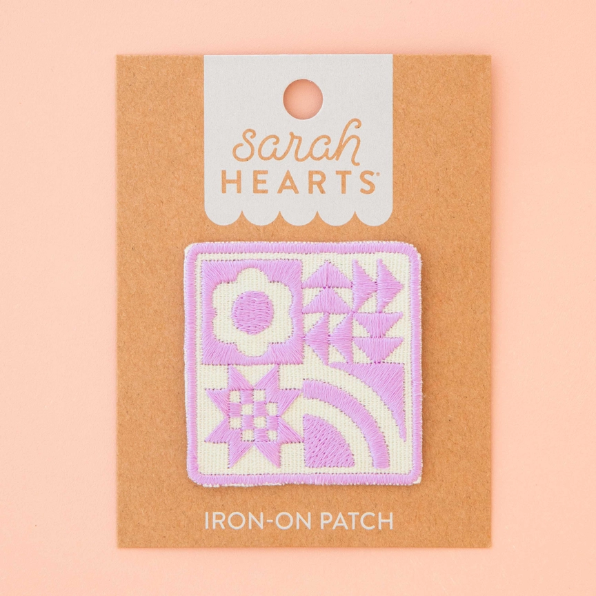 Sarah Hearts Embroidered Patches | Lavender Quilt Block