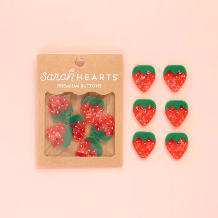 Sarah Hearts Large 1 in. Buttons | Strawberry