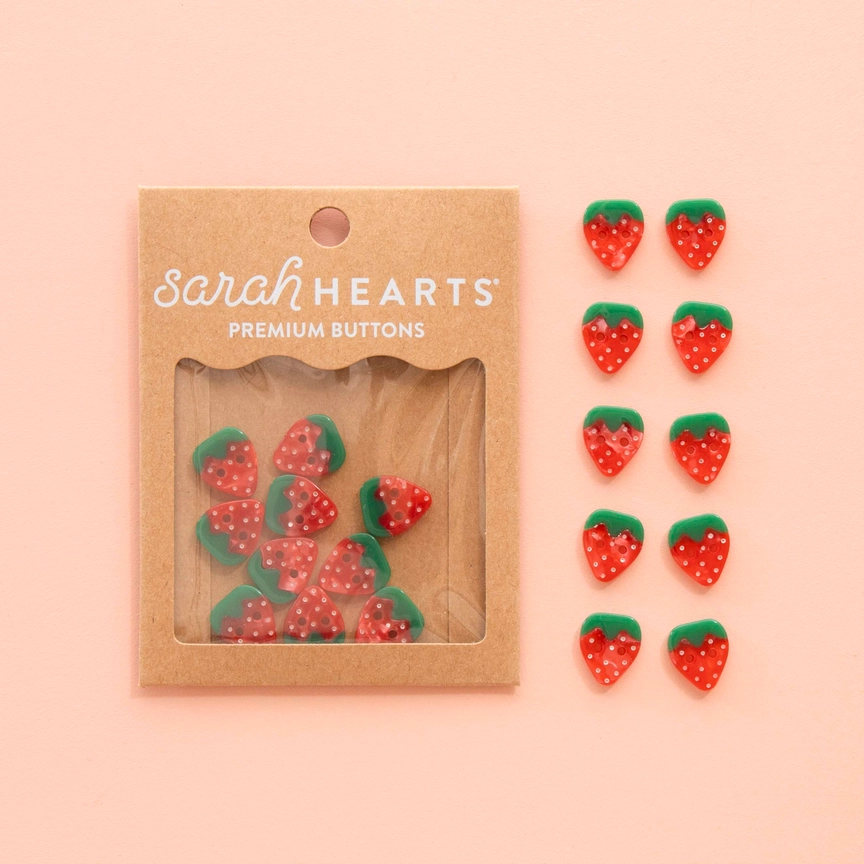 Sarah Hearts Small 5/8 in. Buttons | Strawberry