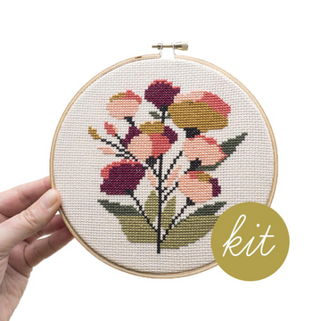 Junebug and Darlin Coral Floral Cross Stitch Kit