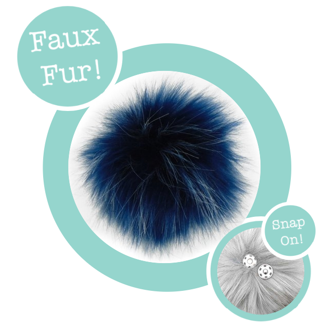 Faux Fur Pom Pom Navy, Snap Closure – Wool and Company