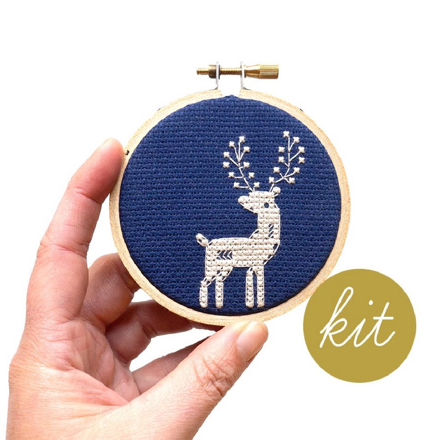 Junebug and Darlin Snow Deer Cross Stitch Kit