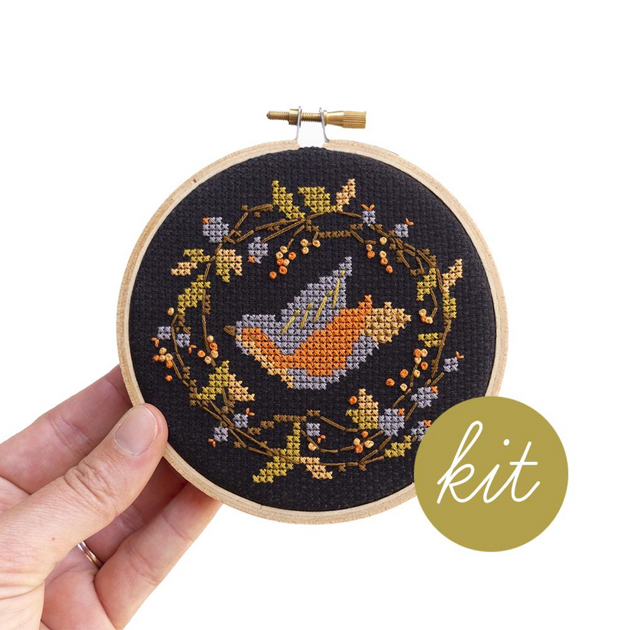 Junebug and Darlin Fall Bird Cross Stitch Kit